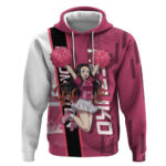Personalized Nezuko Kamado Demon Slayer Badminton Cheerleader Hoodie with Pom Poms and Pink White Gr
