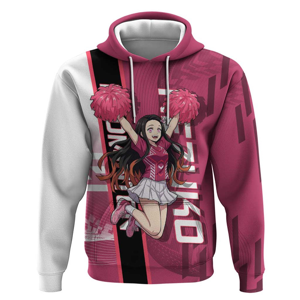 Personalized Nezuko Kamado Demon Slayer Badminton Cheerleader Hoodie with Pom Poms and Pink White Gr Personalized Nezuko Kamado Demon Slayer Badminton Cheerleader Hoodie with Pom Poms and Pink White Gr