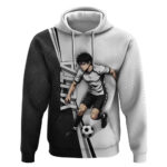Personalized Okkotsu Yuta Jujutsu Kaisen Soccer Hoodie with Dribbling Action Pose and Monochrome Geo