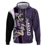 Personalized Shinazugawa Genya Demon Slayer Badminton Hoodie with Racket Action Pose and Purple Whit