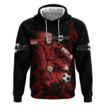 Personalized Sukuna Jujutsu Kaisen Soccer Theme Hoodie with Powerful Kick Pose and Red Black Plaid G