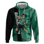 Personalized Tanjiro Badminton Green Action Pose Hoodie Dynamic Sports Design