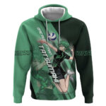 Personalized Tatsumaki Volleyball Design Hoodie with Green Athletic Theme and Energetic Action Pose