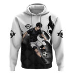 Personalized Toji Fushiguro Jujutsu Kaisen Soccer Theme Hoodie with Dribbling Pose and Monochrome Bl