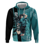 Personalized Tokito Muichiro Demon Slayer Badminton Hoodie with Racket Action Pose and Teal Black Gr