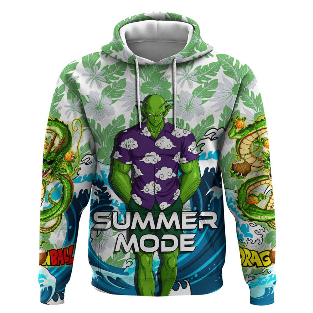 Piccolo Dragon Ball Summer Theme Hoodie with Tropical Shirt Shenron Background and Ocean Wave Design Piccolo Dragon Ball Summer Theme Hoodie with Tropical Shirt Shenron Background and Ocean Wave Design