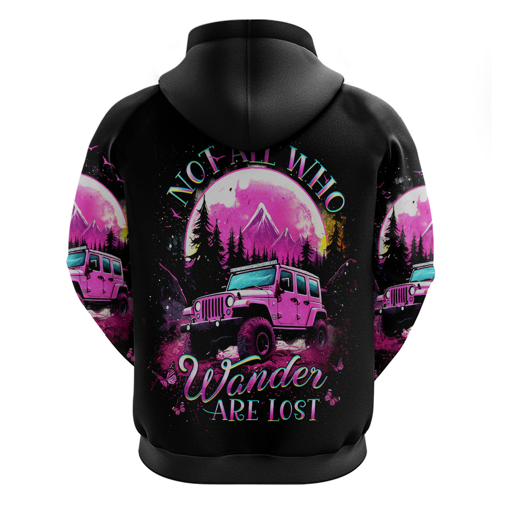 Pink Jeep Hoodie Not All Who Wander Are Lost DT01 Pink Jeep Hoodie Not All Who Wander Are Lost DT01