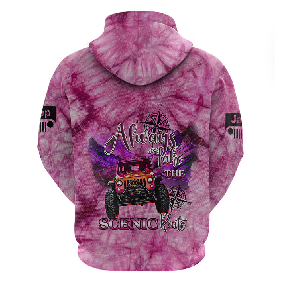 Pink Jeep Tie Dye Hoodie Always Take The Scenic Route Pink Jeep Tie Dye Hoodie Always Take The Scenic Route