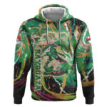 Rayquaza Pok Green Abstract Galaxy Design Hoodie Dynamic Swirl Background