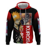 Bleach Ichigo Kurosaki Hoodie with Hollow Mask and Manga Panel Design
