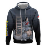 Rhydon Pok Hoodie with Rock Type Icon Design and Battle Ready Pose Print
