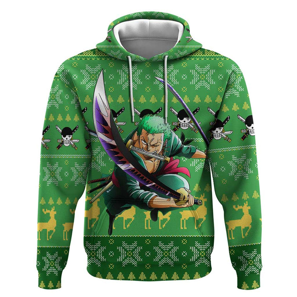 Roronoa Zoro - One Piece Hoodie Anime Mix Christmas Style Roronoa Zoro - One Piece Hoodie Anime Mix Christmas Style
