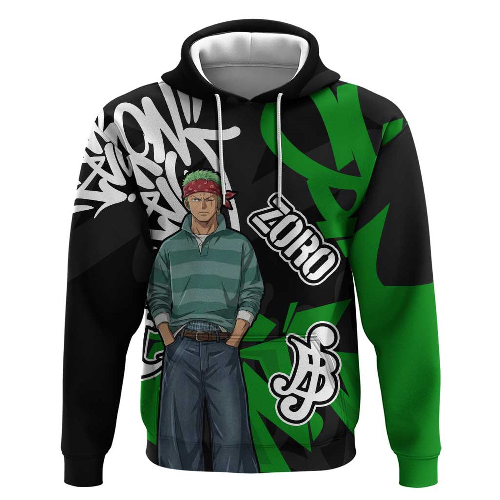 Roronoa Zoro One Piece Hoodie Graffiti Street Art Anime Collage Roronoa Zoro One Piece Hoodie Graffiti Street Art Anime Collage