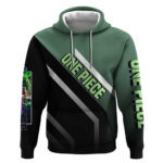 Roronoa Zoro One Piece Hoodie with Swords and Fierce Battle Pose Design