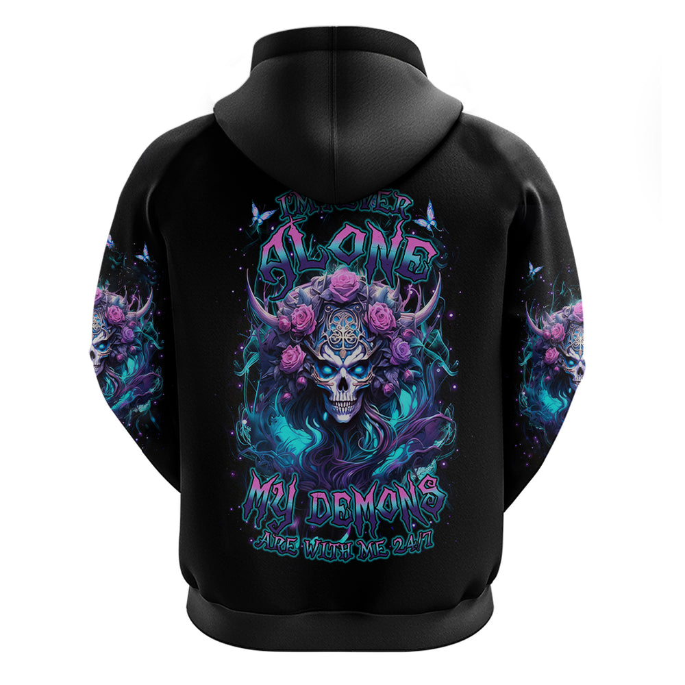 Rose Skull Hoodie I'm Never Alone My Demons Are With Me 24 7 DT01 Rose Skull Hoodie I'm Never Alone My Demons Are With Me 24 7 DT01