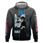Rukia Kuchiki Bleach Hoodie with Zanpakuto and Elegant Combat Pose Design