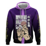 Ryomen Sukuna from Jujutsu Kaisen Hoodie with Purple Background and Multiple Poses Design