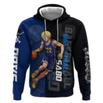 Sabo One Piece Basketball Theme Blue and Black Design Hoodie with Top Hat Emblem and Action Dribble