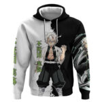 Sanemi Shinazugawa from Demon Slayer Hoodie with Black and White Split Background and Intense Battle