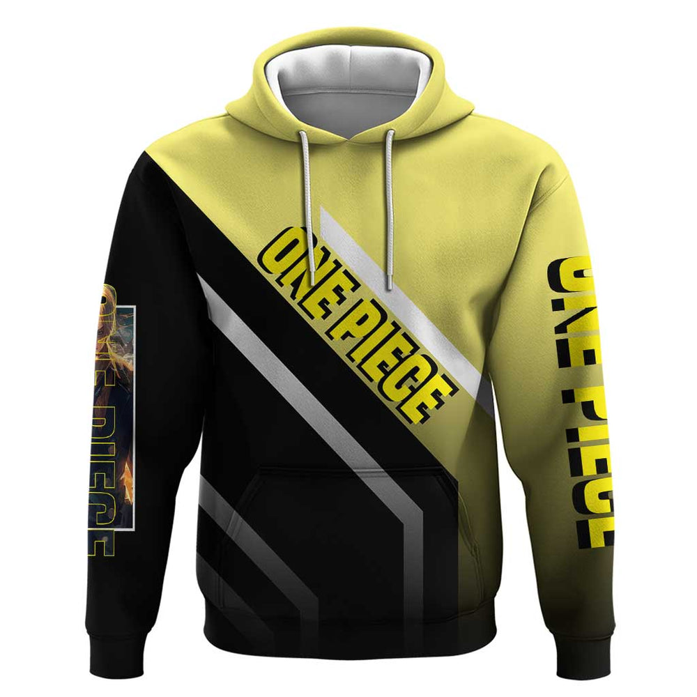 Sanji One Piece Hoodie with Stylish Kick Pose and Fiery Cooking Design Sanji One Piece Hoodie with Stylish Kick Pose and Fiery Cooking Design