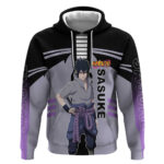 Sasuke Uchiha Naruto Hoodie with Rinnegan and Chidori Lightning Ninja Design