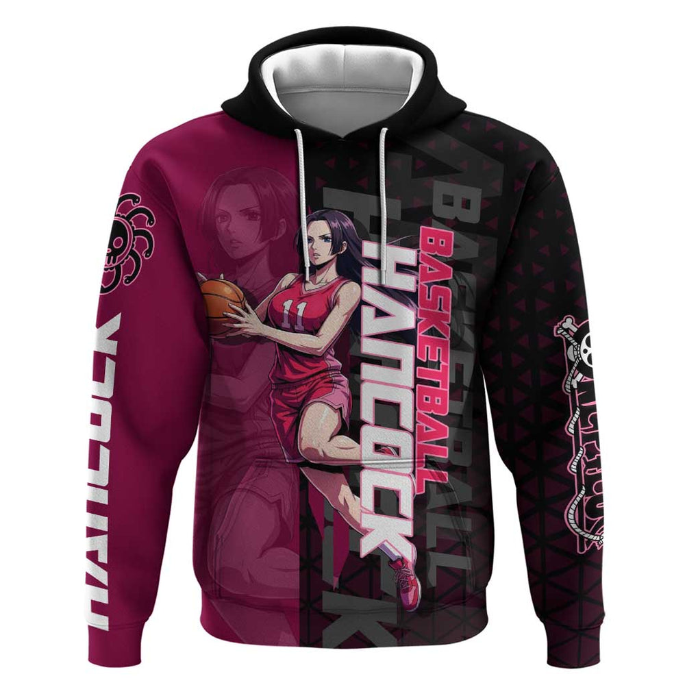 Boa Hancock One Piece Basketball Theme Maroon and Black Design Hoodie with Serpent Emblem and Dynami Boa Hancock One Piece Basketball Theme Maroon and Black Design Hoodie with Serpent Emblem and Dynami