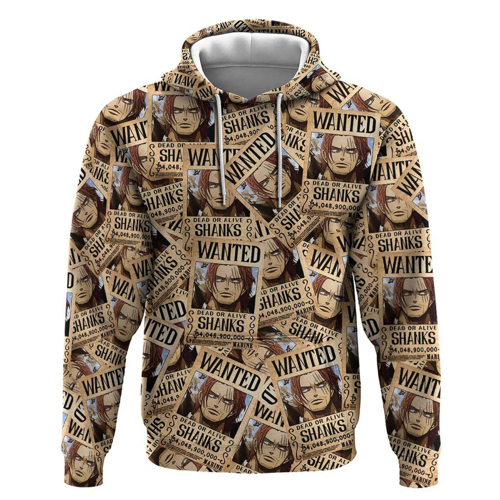 Shank Wanted - One Piece Hoodie Anime Style Shank Wanted - One Piece Hoodie Anime Style