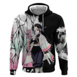 Shinobu Kocho from Demon Slayer Hoodie with Black and White Wing Pattern and Pastel Manga Panel Desi
