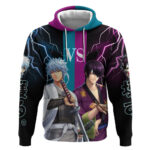 Shinsuke vs Gintoki Gintama Split Lightning Design Hoodie with Sword Duel and Anime Showdown Theme