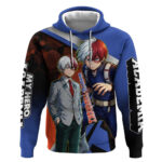 Shoto Todoroki Hoodie Split Fire and Ice Anime Illustration with Elemental Energy Effects