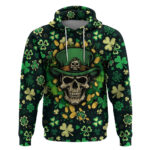 Skull and Shamrock Leaf Pattern Hoodie Good Luck