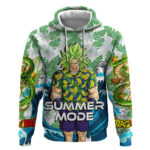 Broly Dragon Ball Summer Theme Hoodie with Banana Shirt Sunglasses Shenron and Tropical Ocean Backgr