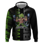 Broly Gym Theme Black and Green Design Hoodie with Powerlifting Pose and Electrified Muscle Artwork
