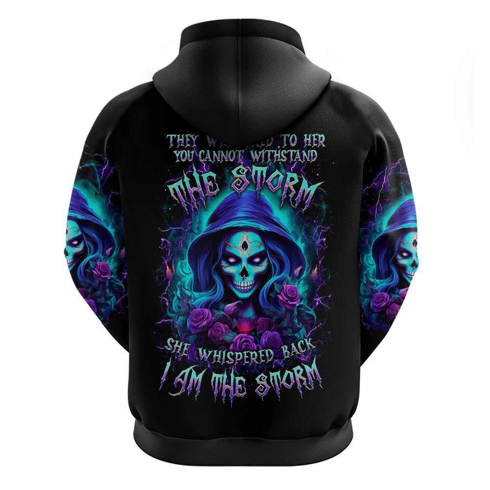 Skull Lady Hoodie Rose Skull She Whispered Back Iam The Storm DT01 Skull Lady Hoodie Rose Skull She Whispered Back Iam The Storm DT01