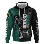Brook One Piece Basketball Theme Green and Black Design Hoodie with Skull Emblem and Energetic Pose