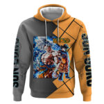 Son Goku Dragon Ball Hoodie with Super Saiyan Aura and Powerful Fighting Pose Design