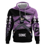 Sonic One Punch Man Anime Purple and Black Theme Hoodie with Stealth Pose and High-Speed Ninja Desig
