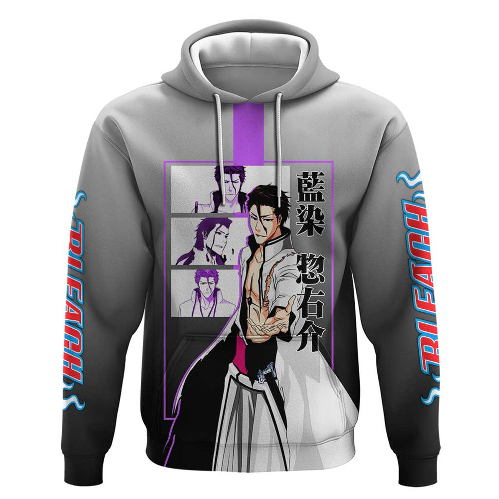 Sosuke Aizen Bleach Hoodie with Cunning Pose and Strategic Design Sosuke Aizen Bleach Hoodie with Cunning Pose and Strategic Design