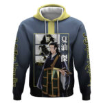 Suguru Geto from Jujutsu Kaisen Hoodie with Yellow and Blue Background and Multiple Poses Design