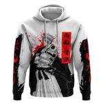 Sukuna Jujutsu Kaisen Samurai Aesthetic Hoodie with Katana Red Kanji and Oni Mask Design