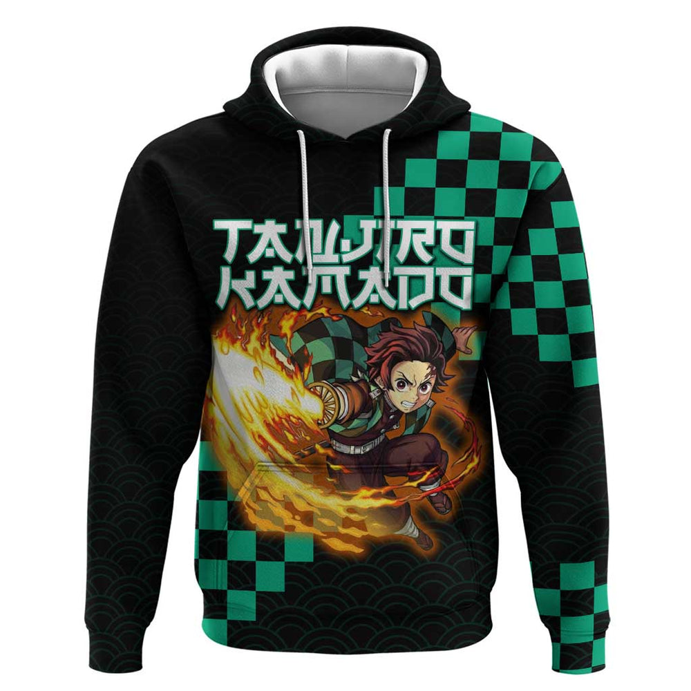 Tanjiro Kamado Demon Slayer Hoodie Fiery Checkered Anime Wave Style Tanjiro Kamado Demon Slayer Hoodie Fiery Checkered Anime Wave Style