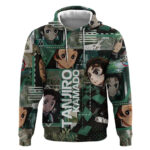 Tanjiro Kamado from Demon Slayer Hoodie with Green Black Checkered Haori and Water Breathing Sword P