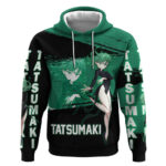 Tatsumaki One Punch Man Anime Green and Black Theme Hoodie with Psychic Power Effects and Bold