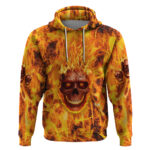 Three Skulls Flaming Hoodie High On Fire