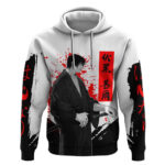 Toji Fushiguro Jujutsu Kaisen Samurai Theme Hoodie with Katana Red Kanji and Oni Mask Artwork