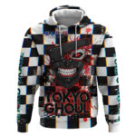 Tokyo Ghoul Kaneki Ken Hoodie Glitchcore Anime Style with Dark Checker Pattern