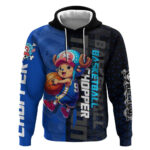 Tony Tony Chopper One Piece Basketball Theme Blue and Black Design Hoodie with Straw Hat Crew Emblem