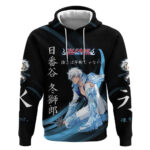 Toshiro Hitsugaya Bleach Anime Black and Blue Theme Hoodie with Ice Dragon Elements and Japanese Quo