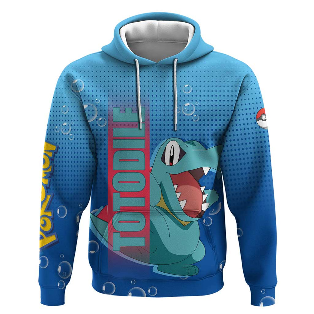 Totodile from Pok Hoodie with Water Type Power and Playful Pose Design Totodile from Pok Hoodie with Water Type Power and Playful Pose Design