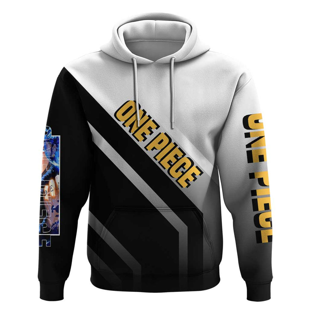 Trafalgar D. Law One Piece Hoodie with Sword and Strategic Battle Pose Design Trafalgar D. Law One Piece Hoodie with Sword and Strategic Battle Pose Design